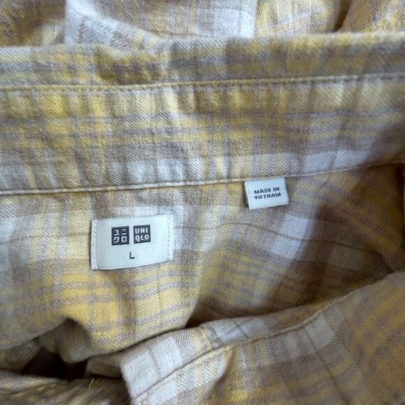 Uniqlo Womens Yellow & White Plaid Long Sleeve Button-Down Shirt Large Cotton - Picture 3 of 9